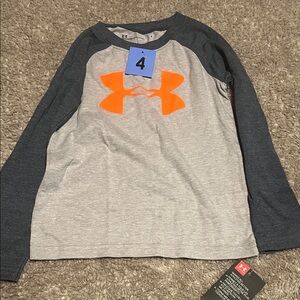 Under Armour Gray Raglan Long Sleeve Top with Bright Orange Logo
